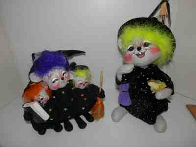 Vintage ANNALEE Halloween Mouse Witch 2004 and set of 3 witches 2006 - so cute!