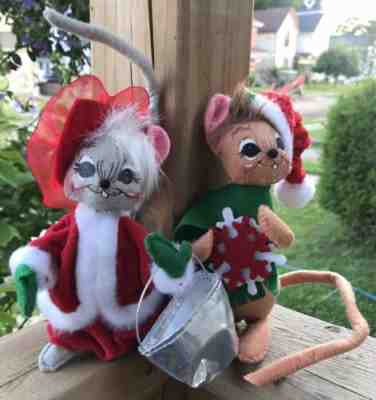 Annalee Mice Ornaments Lot Of 2 Christmas Theme Felt