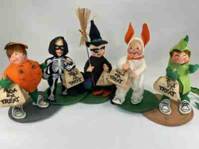 5 Annalee Dolls Halloween Trick or Treat Kids Witch Skeleton Dragon Bunny Rare