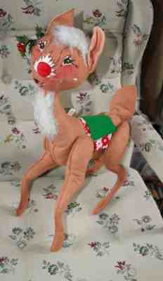21" Vintage Christmas Rudolph Reindeer Display Annalee Dolls Hand Sewn 1970