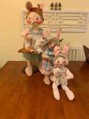 Lot Of 3 Vintage Analee Rabbit Dolls from 1975-1981 And 1994 Largest one is 29".