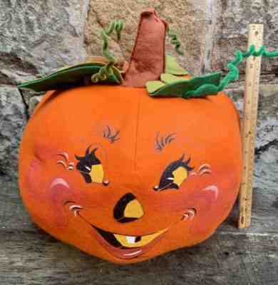 ANNALEE Large 14” Tall Pumpkin 42” round Jack 'O Lantern ‘89 Halloween Decor tag