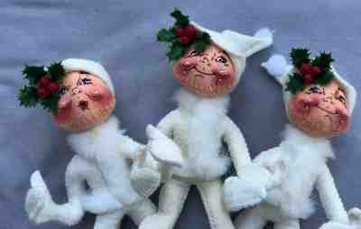 3 Annalee Dolls 6" MINI WHITE CHRISTMAS ELF