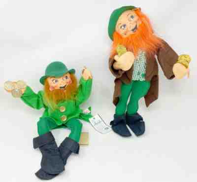 2 15" Annalee Leprechaun Dolls with Coins Treasure St. Patricks Day 