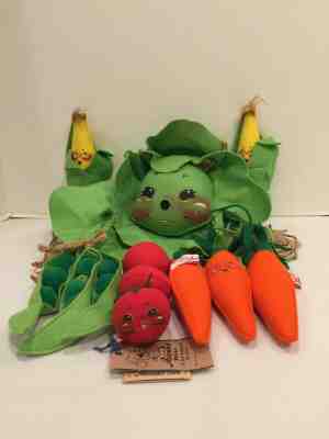 1995 Annalee Vegetable Lot Cabbage Head with Face Corn Peas Carrots Tomatoes