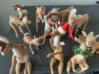 Vintage Lot 10 Annalee Christmas Reindeer Dated 1965 - 1996 Mint 8” - 10” Sizes