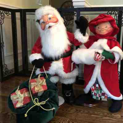 Vintage Large 2002 Santa 32 Inches & 1997 Mrs Claus 30 Inches With Wood Stands