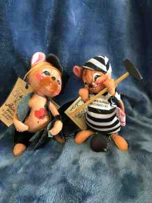 Vintage Annalee 7"  Motorcycle Mouse #2030 & 6" Prisoner Jail House Mouse #2029