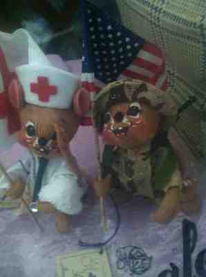 Vtg 1991 Annalee 8" Military Soldier Mouse W/ USA Flag #9931 & Red Cross Nurse