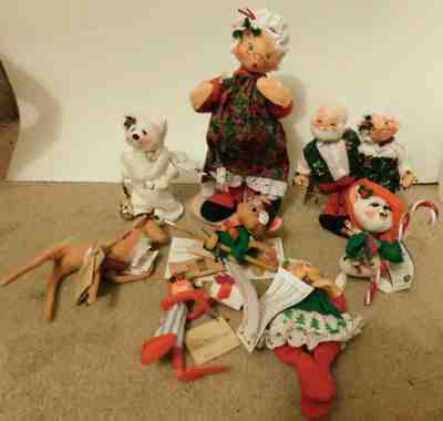 Lot of 8 Christmas ANNALEE doll Santa Mrs Claus Caroler Reindeer Mouse Bear TAGS