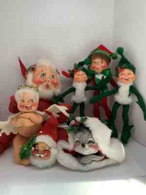 Vintage Various Annalee Christmas Figures Lot 7 Elves Santa Angel Mouse 1961-95