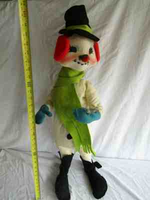 LARGE VINTAGE DOLL ANNALEE FELT PAINTED FACE 34 INCH CHRISTMAS SNOWMAN SNOWFLAKE