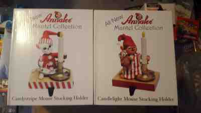 TWO - NWT Annalee Dolls Mantel Collection - Mouse Stocking Holders NEW - 66 MSRP