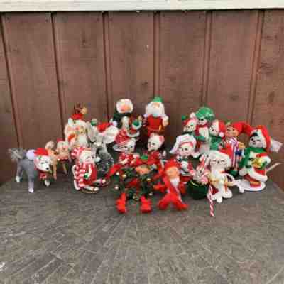 Annalee Christmas 16 Doll Lot  Mouse Santa Mrs Claus Elf Reindeer Elephant