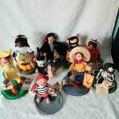 Annalee Halloween Lot Vintage  9 Dolls  1986-1999 8 Trick or Treaters  1 Pumpkin