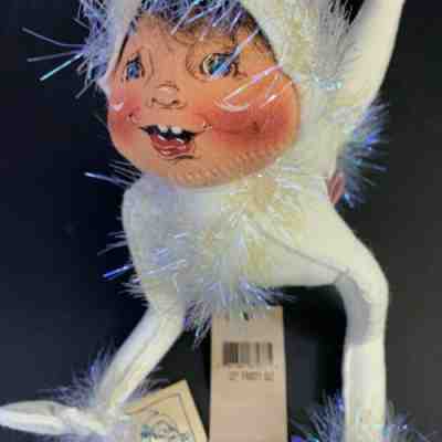 Rare Vintage Annalee Doll Frosty White Elf tag 7477  trimmed with tinsel