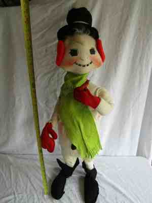LARGE VINTAGE DOLL ANNALEE FELT PAINTED FACE 34 IN CHRISTMAS SNOWMAN SNOWFLAKE *