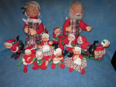 Large Lot 11 vintage Annalee Christmas Dolls Santa & Ms. Clause '63-'73