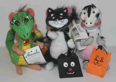 LOT OF 3 ANNALEE HALLOWEEN MICE WITH MASKS CAT COW SERPENT MOUSE