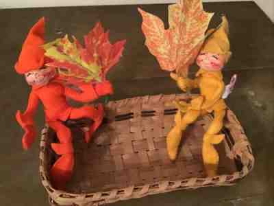Pair Of Two Annalee Thorndike Gold And orange  Elf With Leaf