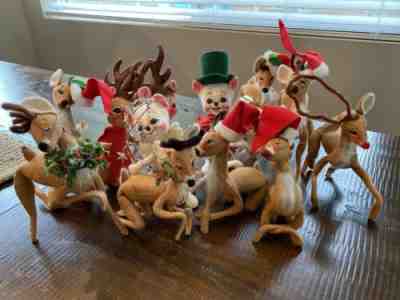 Vintage Lot 13 Annalee Christmas Reindeer Dated 1965 1971 Mint 8” +mice Mouse