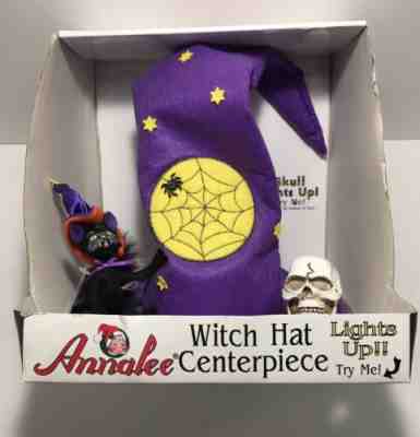 Annalee Halloween Light Up Skull On Witch Hat With Cat Centerpiece Works RARE!!!