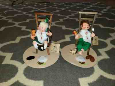 Annalee Dolls 8" Boy & Girl Eating Turkey Drumstick Vignette 1994 Thanksgiving