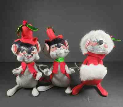 Vintage 1966 AnnaLee Christmas Mice, Mobilized AnnaLee 1966 Mice, Set of 3 