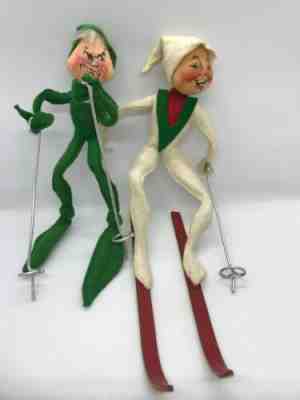 FAB! Vintage 60's Pair Annalee Mobilitee Dolls Christmas Elf & Grinch 10" H