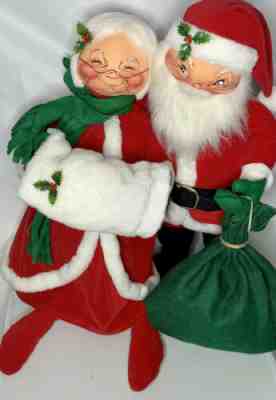 Annalee 30" Traditional Santa & Mrs Claus Mobilitee Dolls 1989 Handpainted Faces