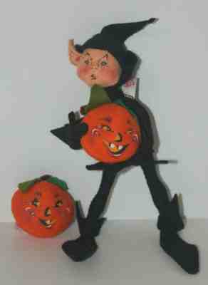**SIGNED ANNALEE 10" 1997 PUMPKIN PATCH ELF W/ EXTRA SMALL PUMPKIN HALLOWEEN 