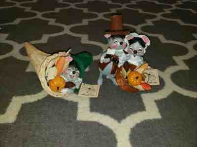 Annalee Thanksgiving Pilgrim Mouse Pair Doll #3050 and Cornucopia Mouse #3172 7"