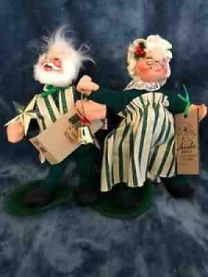 Annalee Christmas Vintage Matching 7" Santa Decorates and Mrs Claus Decorates
