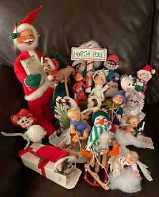Lot of 17 Annalee Dolls 90s Christmas Reindeer Elves Mice Santa Sled Duck Angel