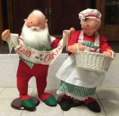 AnnaLee Mobilitee Doll Christmas Santa W/ Sign & Mrs. Claus W/ Basket Large 30"