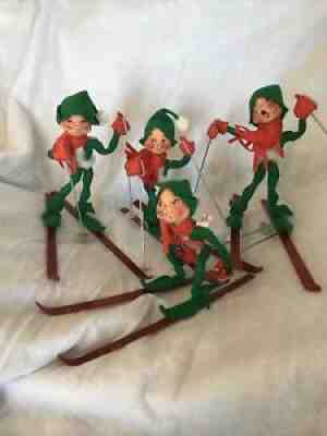 Anna Lee Christmas, Lot of 4, Skiing Elves, 1986