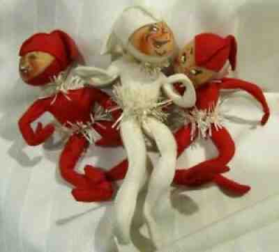 Vintage ANNALEE Mobilitee Felt Christmas Elves Lot of (3)~USA~1961