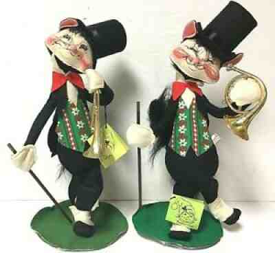 Vintage Annalee 15â? Jazz Cat Pair Brass Horn Trumpet Dolls 1984 Christmas