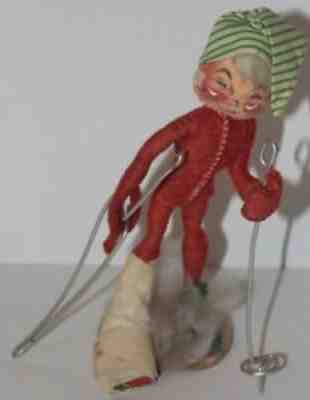 VINTAGE 1971 ANNALEE CASUALTY SKIER SKI ELF *ONE CRUTCH AND ONE POLE!