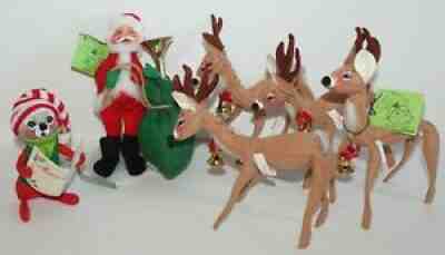 Vintage Annalee Christmas Dolls Lot of 6 Figures (4 Deer Santa Singing Mouse)