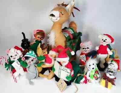 ANNALEE CHRISTMAS Doll Lot of 10, Large Deer Card Holder, Mice, Santa, Dog, Cat