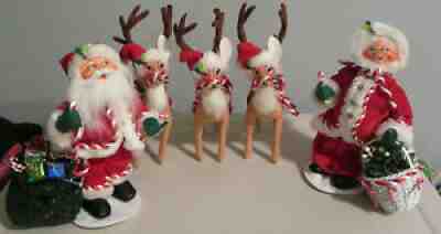 Lot of 5 Annalee Peppermint Santa + Mrs. Claus + 4 Reindeer Buck Christmas 2007