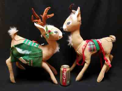 2 ANNALEE DOLLs Large 19" REINDEER Xmas Card Holder SADDLE BAG Made in USA 1978
