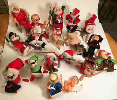 Lot 18 Annalee Mobilitee Dolls 60â??s-2000s Christmas Elves Mice Santa Dog Angel