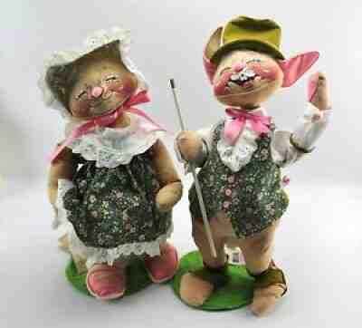 Vintage Annalee Dolls 18" EASTER PARADE Boy & Girl Bunny Rabbit Handmade