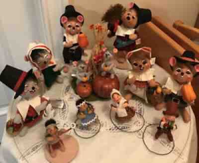 LOT 11 ANNALEE DOLLS 1999 TO 2006 THANKSGIVING Pilgrims Indians Bear NWT/Used