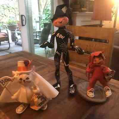 RARE...VINTAGE HALLOWEEN ANNALEE DOLLS Ghost Kid/Devil Kid/Boo B/W Elf LOT OF 3