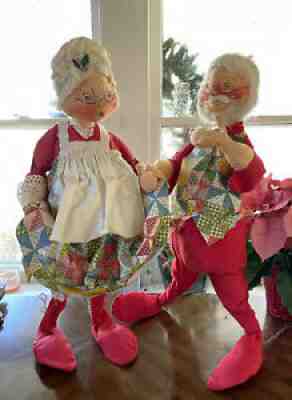 VTG Annalee Orig 1971 MR MRS SANTA CLAUS 28" MOBILITEE STANDING CHRISTMAS DOLLS