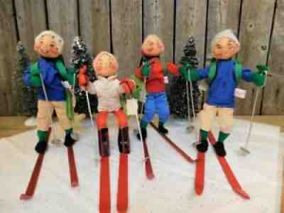 4 Rare Vintage 80's Annalee Skiing Skier Skis Doll Lot Winter Decor