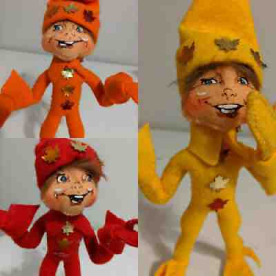 ANNALEE AUTUMN ELF ORANGE YELLOW RED W/LEAF TRIM VINTAGE COLLECTION